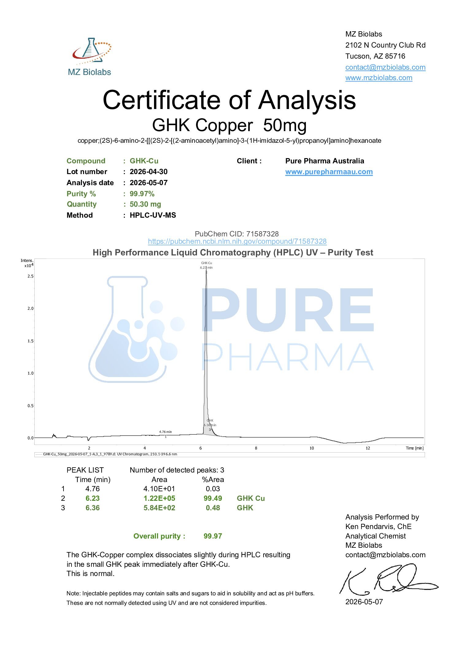 COA_GHK-Cu_50mg GHK-CU (Copper) - Image 3